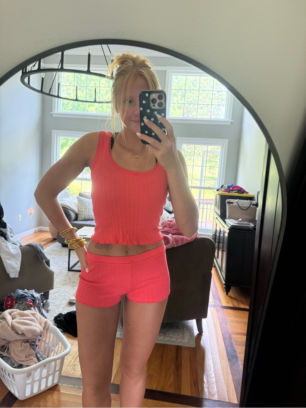 Ribbed Coral Tank Top and shorts set- Lightweight Women's Sleeveless Crop
